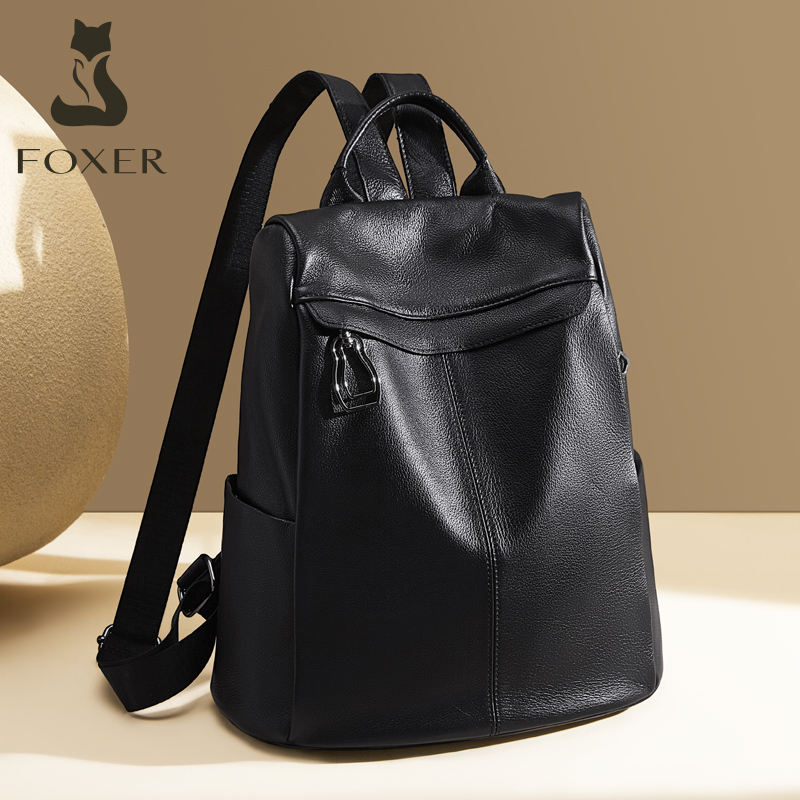 Travel Backpack Anti Theft - FOXER Ransel Kulit Asli untuk Wanita